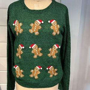 Vintage Karen Scott Christmas Green Gingerbread Holiday Sweater Large